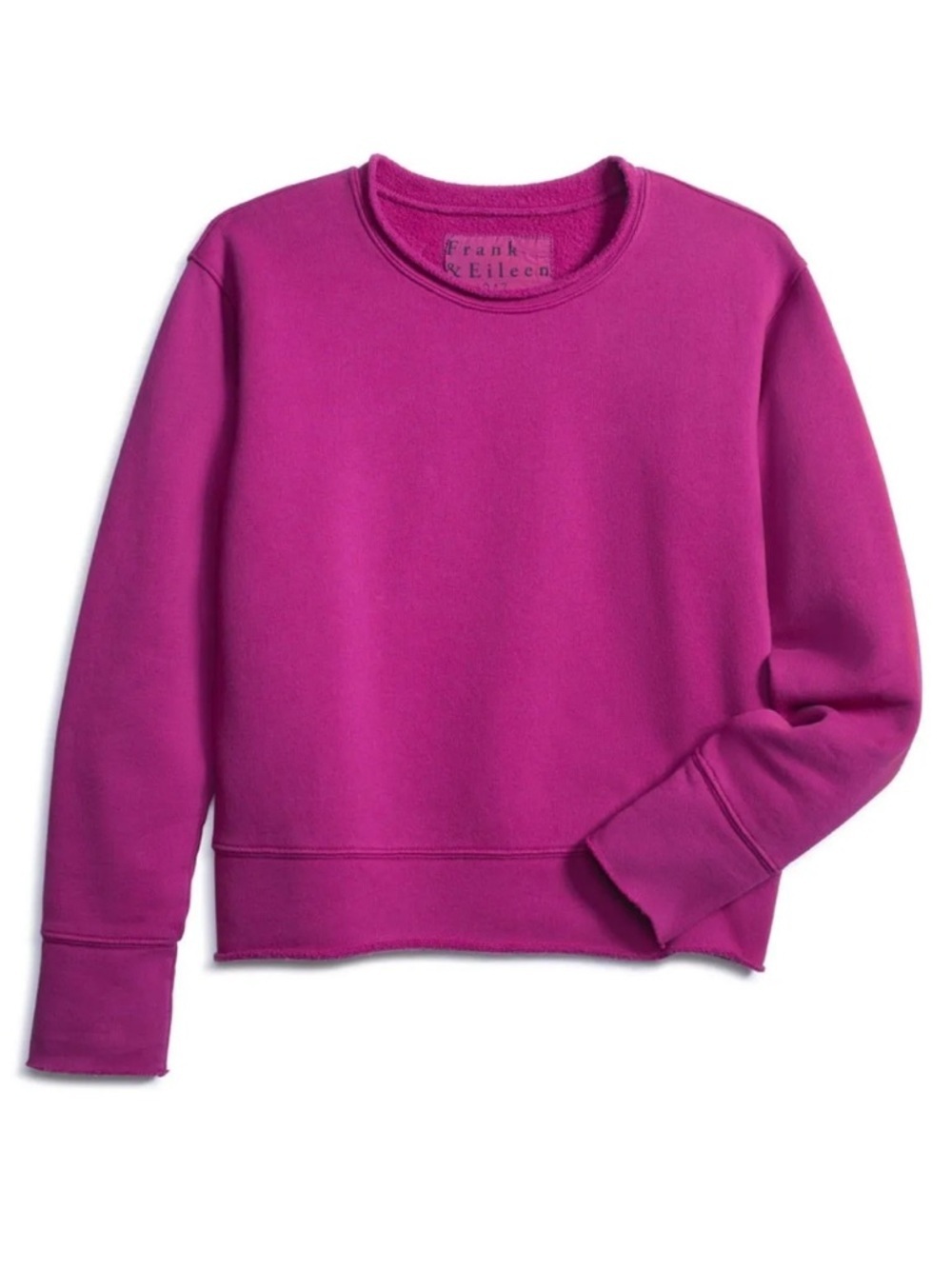 Frank & Eileen Boyfriend Crew Neck Sweatshirt XS in Fuchsia Cotton